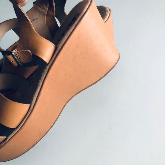 Kork-Ease 'Emilie' SZ 10 Tan Leather Wedge Comfort Sandal Platform - Picture 13 of 15